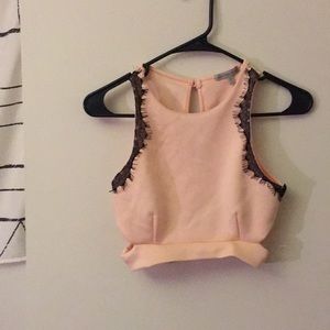 Pink and black lace crop top